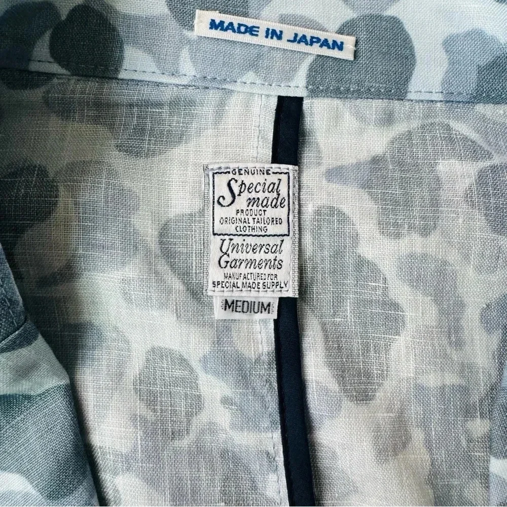 Japanese Linen Mens Blue Camouflage 2pc Matching Set Blazer and Short Size M